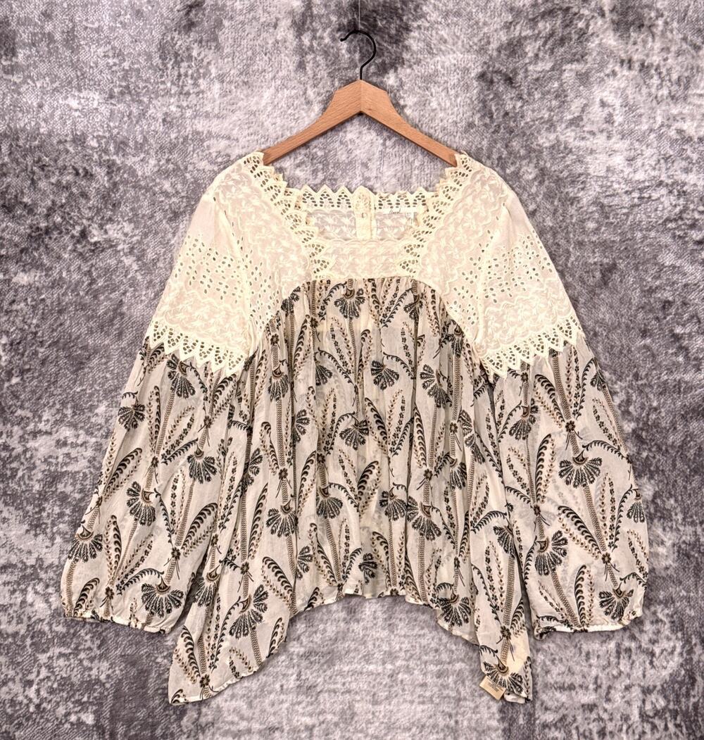 Anthropologie Top 12 Womens Floreat Floral Lace Inset Peasant Blouse